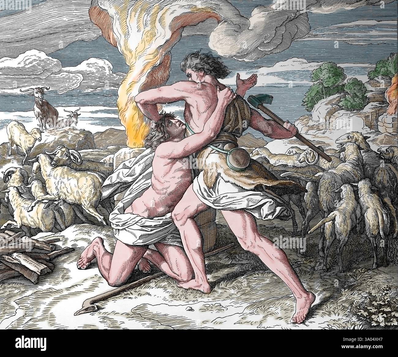 Old Testament. Cain Slayin Abel. Illustration by J. Schnorr von ...