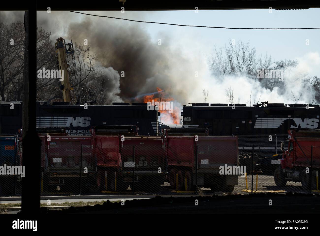 Emergency crews respond to a train yard fire on Sunday, March 2, 2025 ...