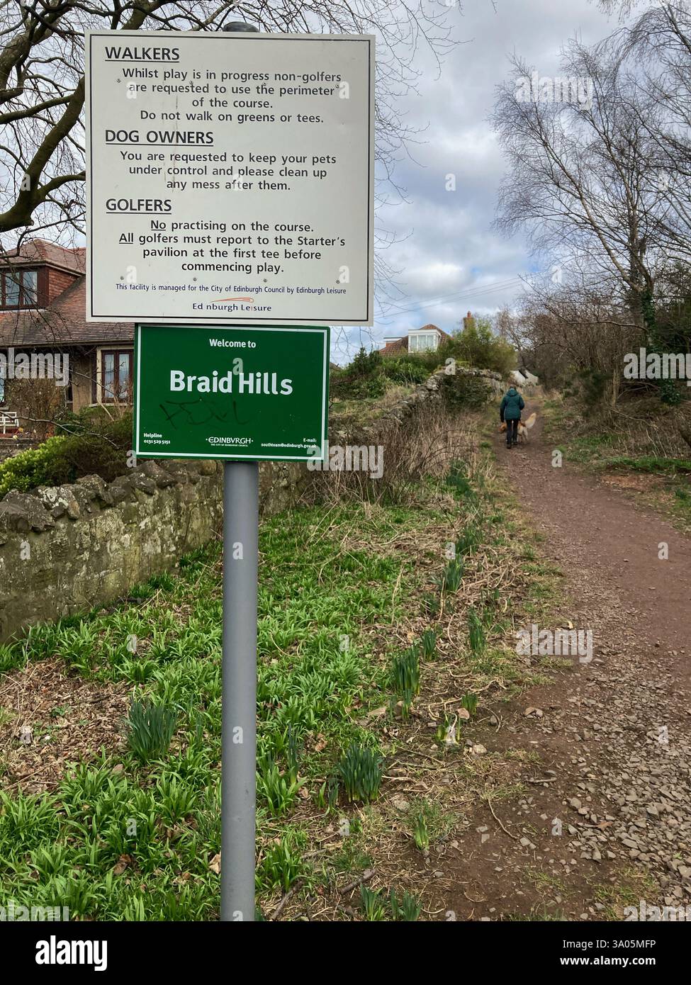 Sign and path leading to the Braid Hills, Edinburgh Scotland - Smartphone Captured Stock Image