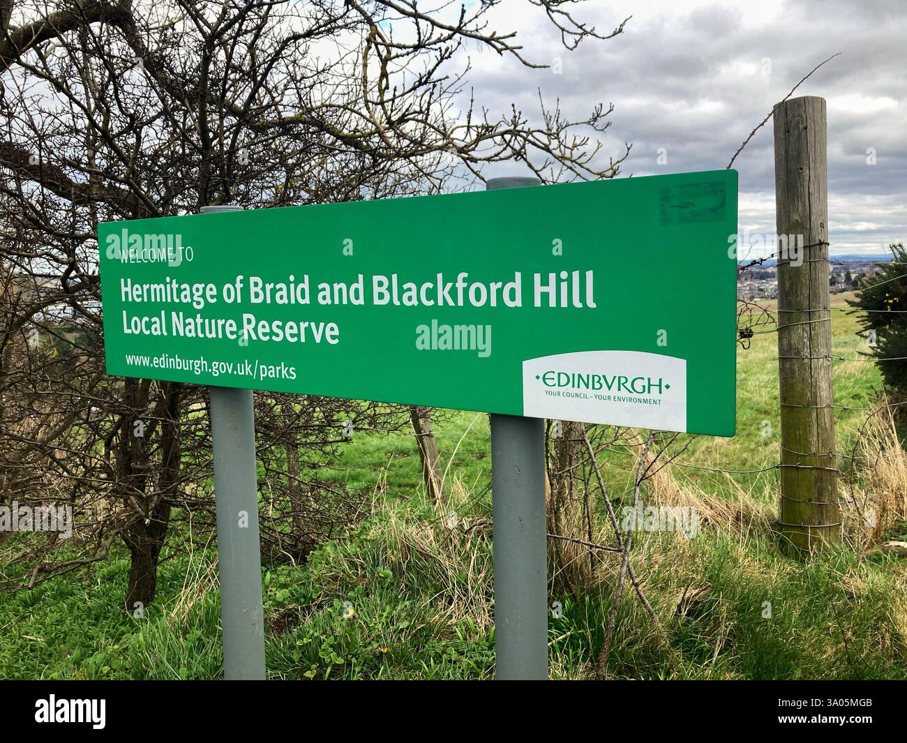 Hermitage of Braid and Blackford Hill local nature Reserve sign, Edinburgh Scotland - Smartphone Captured Stock Image