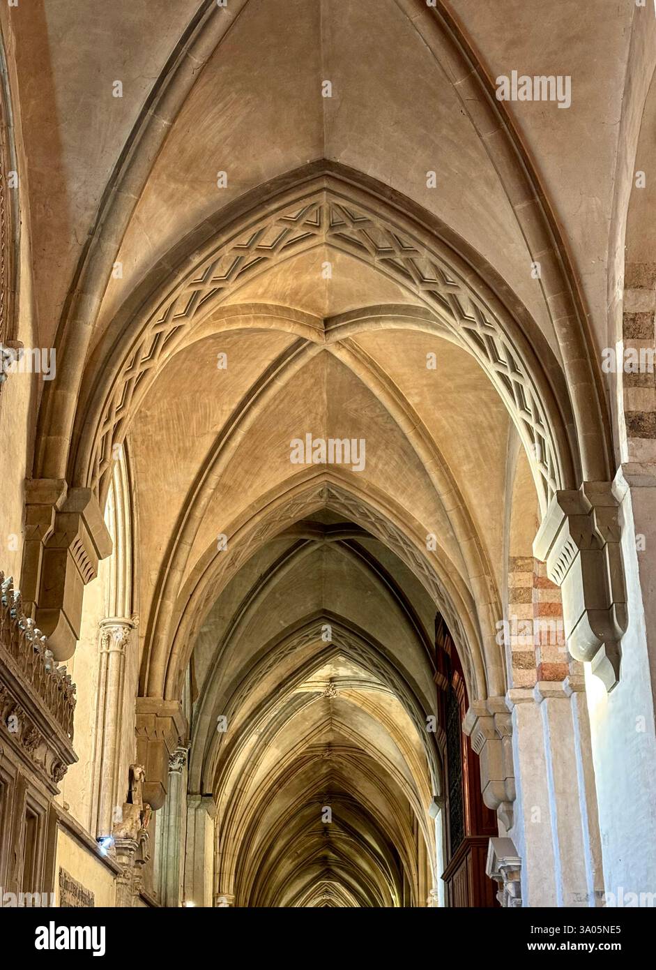 Gothic arches inside St Albans Abbey Cathedral, Hertfordshire, England, UK - Smartphone Captured Stock Image