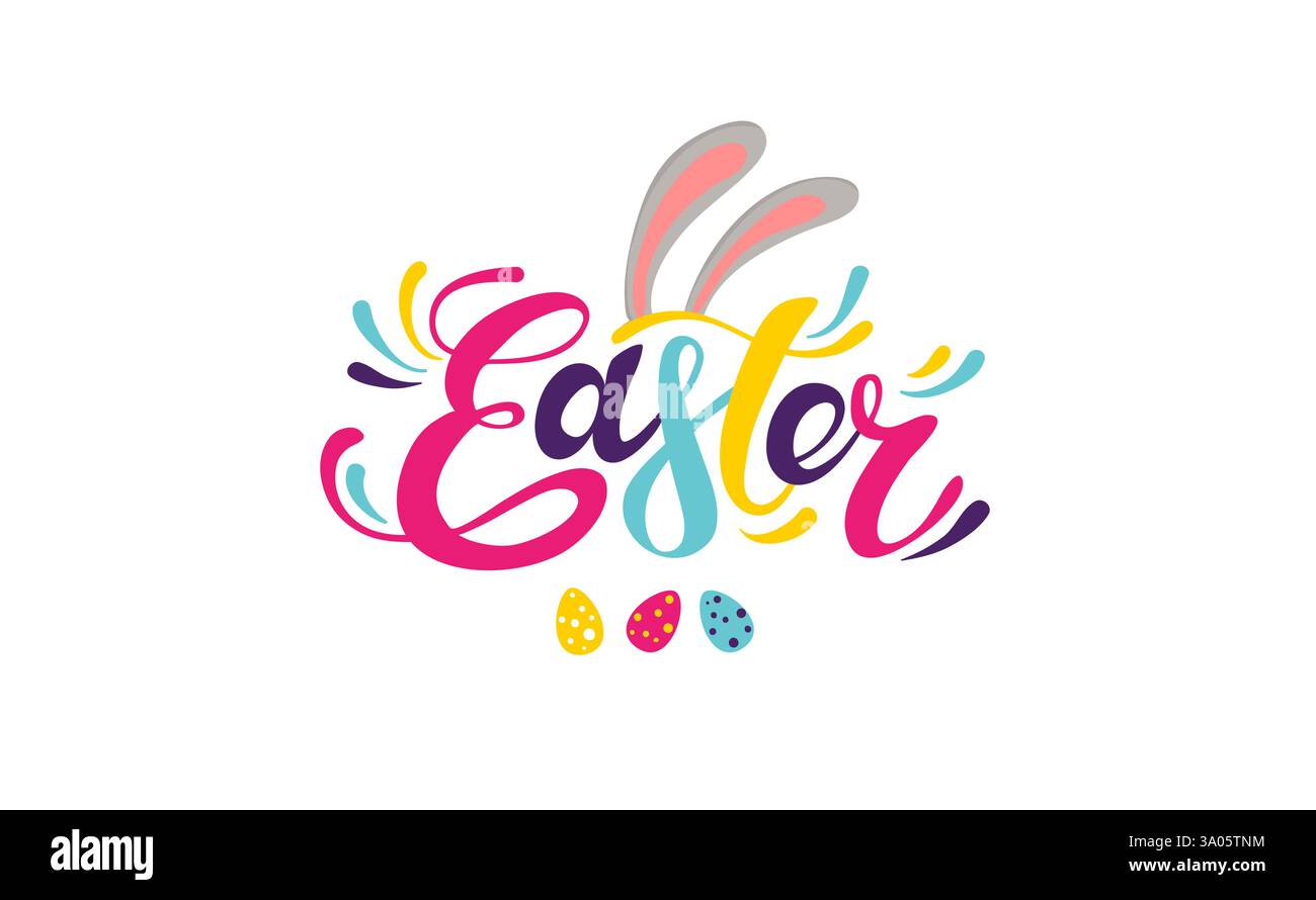 Happy Easter colorful lettering. Easter vector illustration EPS 10 Stock Vector