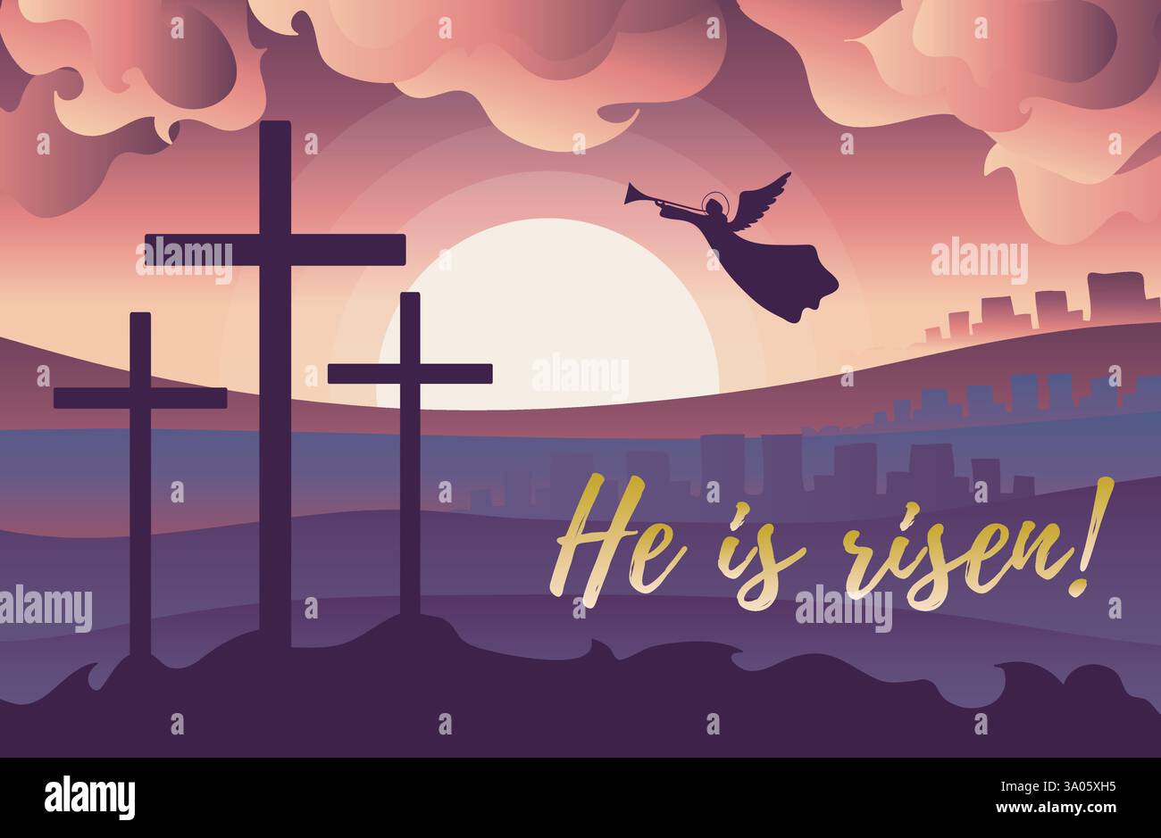 He is risen. Easter greeting card. Vector illustration eps10 Stock Vector