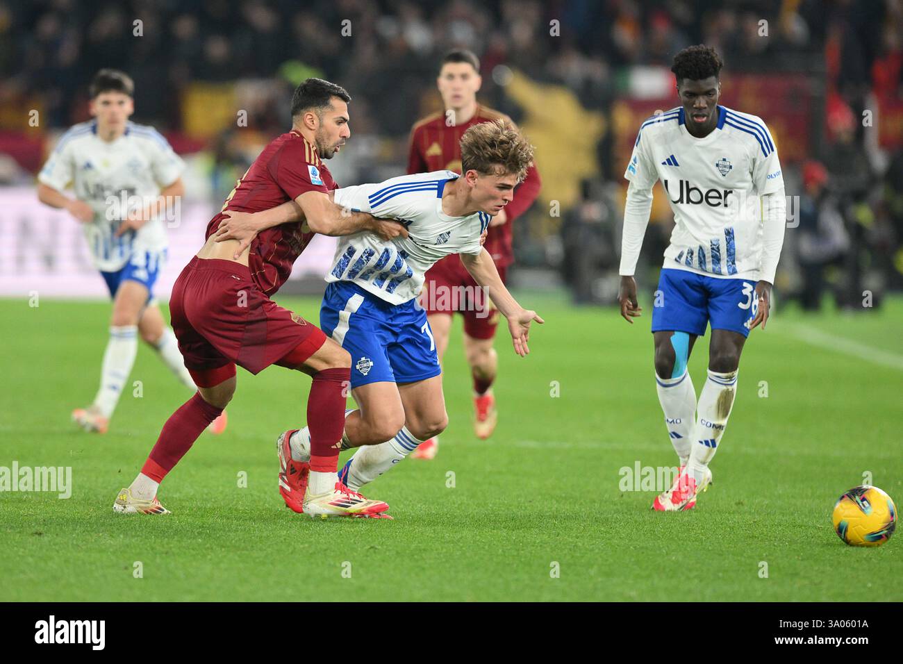 Olimpico Stadium, Rome, Italy - Nico Paz of Como under pressure from ...