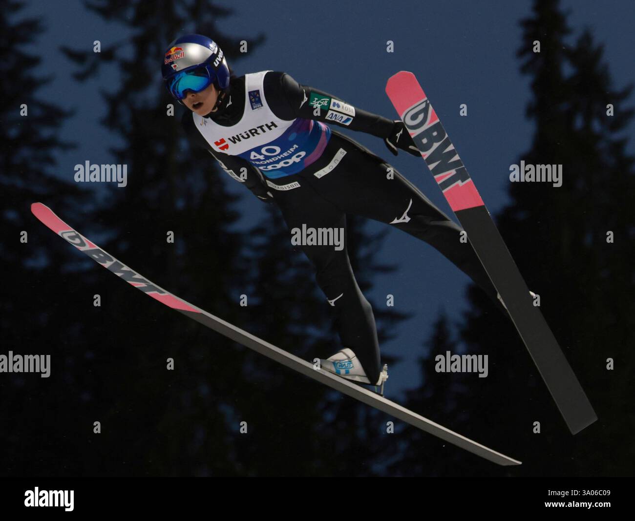 Ryoyu Kobayashi, of Japan, soars through the air during his first round ...