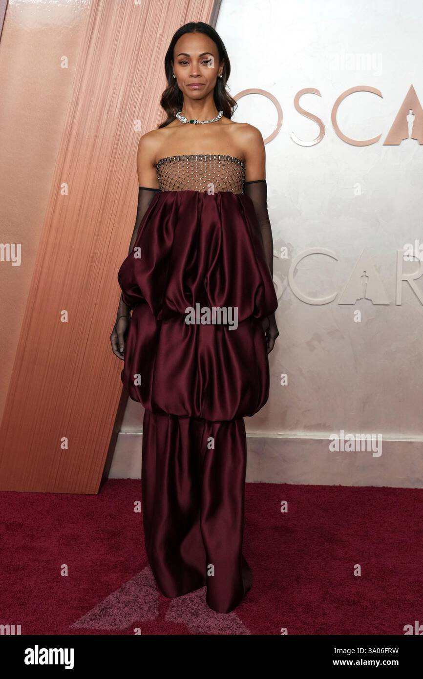 Zoe Saldana arrives at the Oscars on Sunday, March 2, 2025, at the