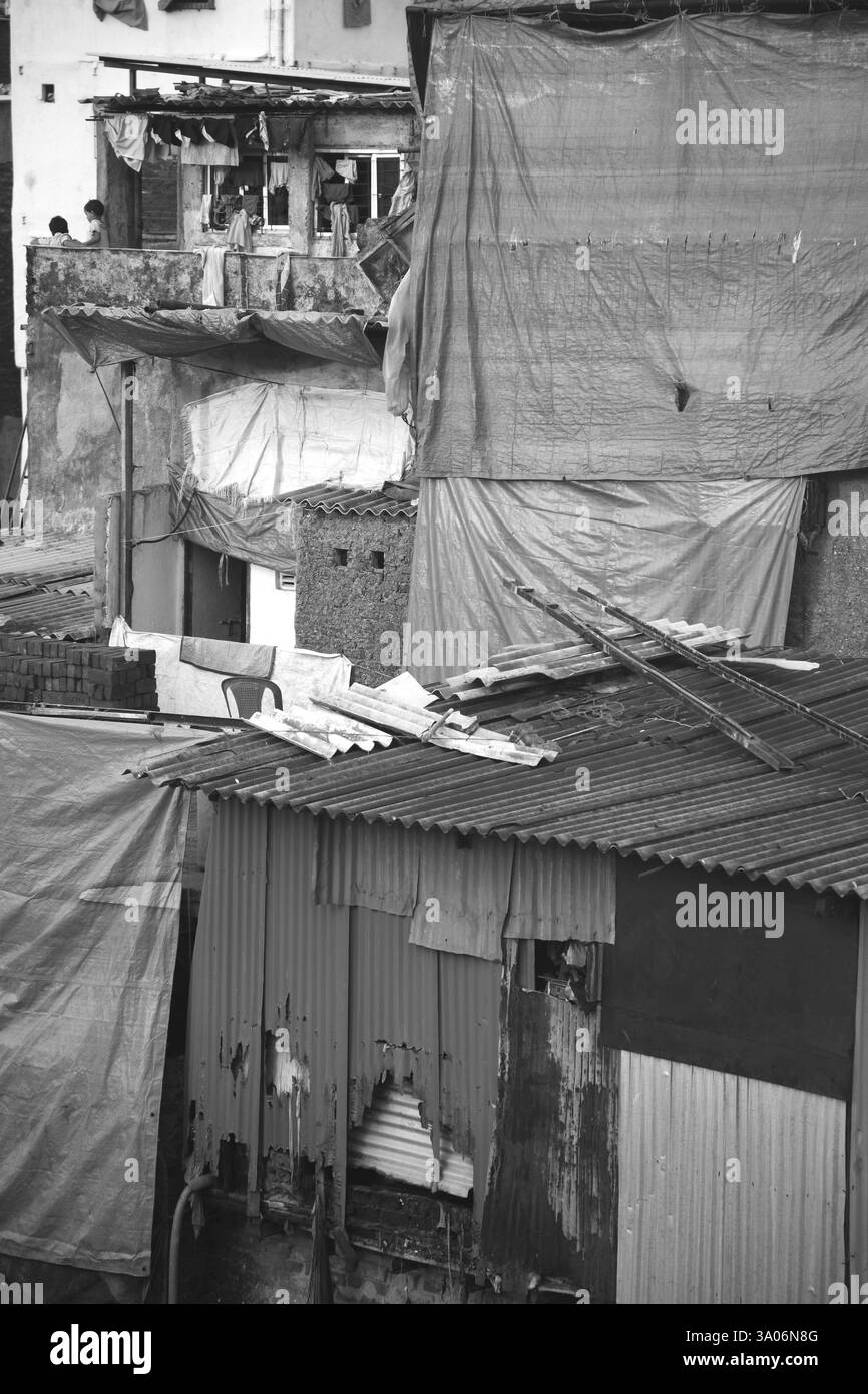 Slum Behram Naupada at Anant Kanekar Marg, Bandra, Bombay Mumbai, Maharashtra, India 9-September-2009 Stock Photo