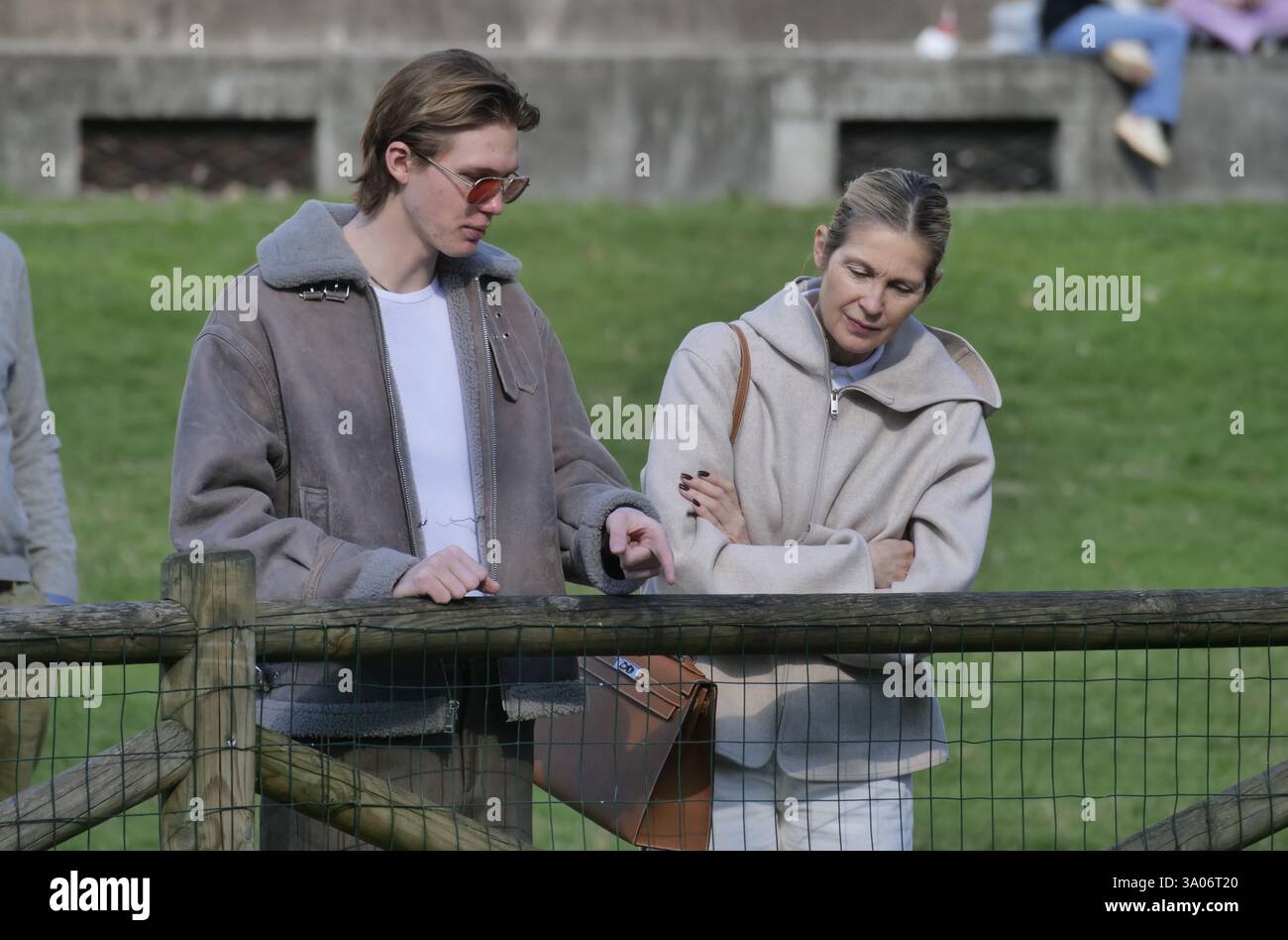 American actress Kelly Rutherford walking with her son Hermés Gustaf