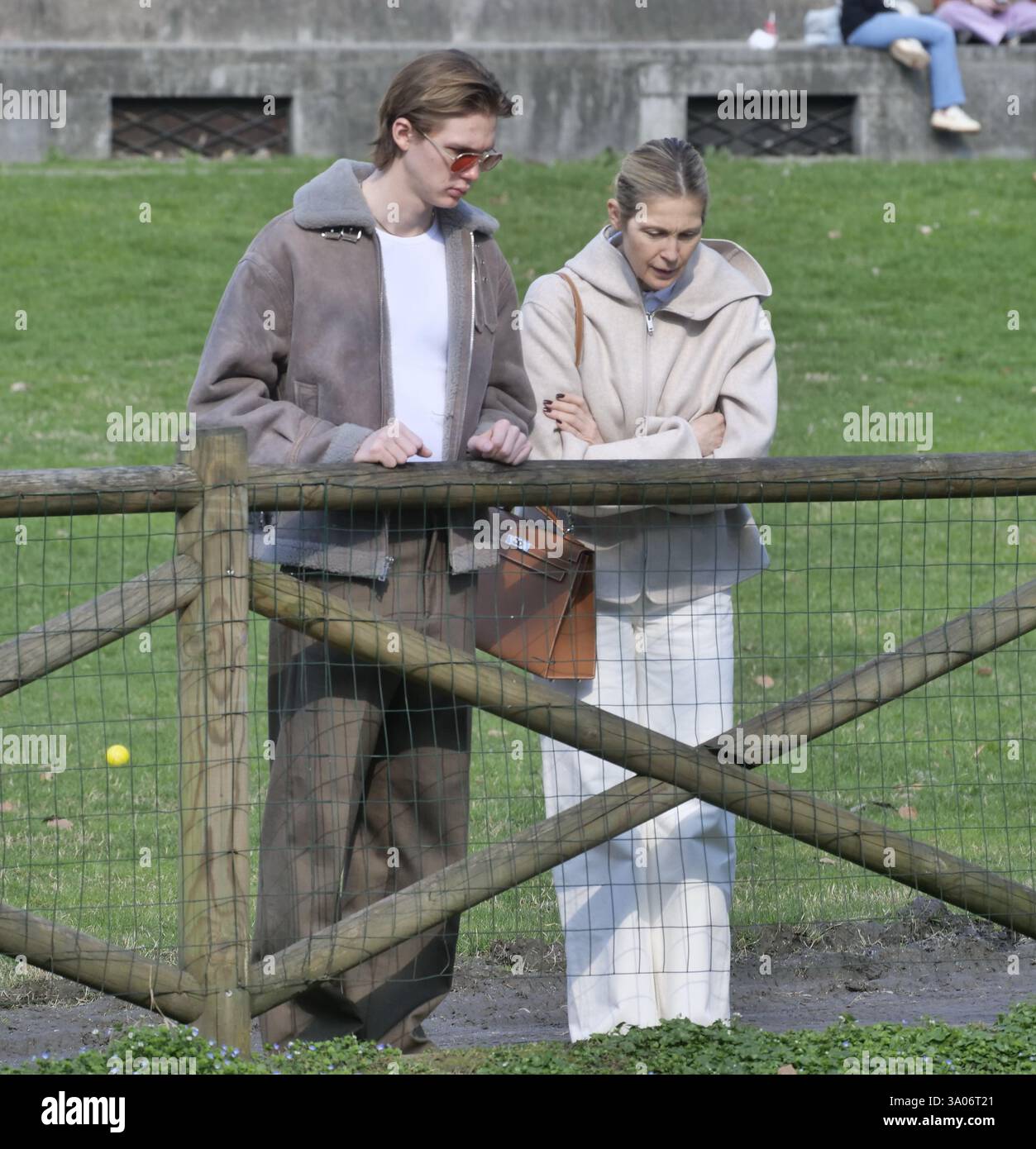 American actress Kelly Rutherford walking with her son Hermés Gustaf