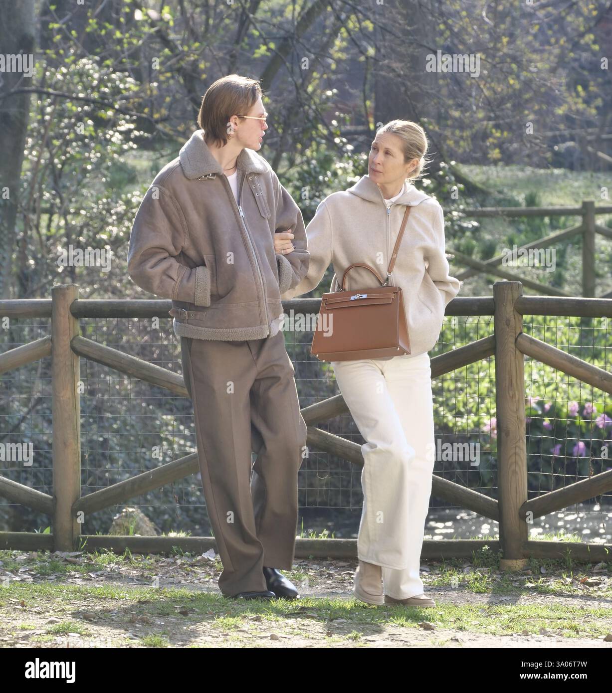 American actress Kelly Rutherford walking with her son Hermés Gustaf