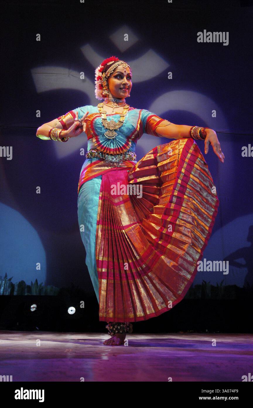 Bollywood actress and dancer-choreographer Hema Malini performs Bharatnatyam piece called Shiva Panchakshari Stock Photo