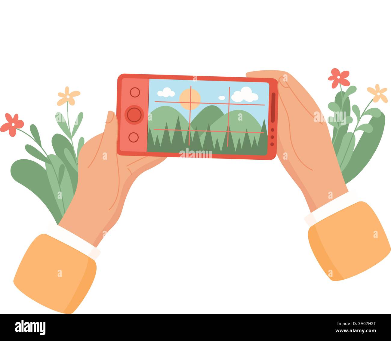 Hand Holding Phone With Camera Application Stock Vector