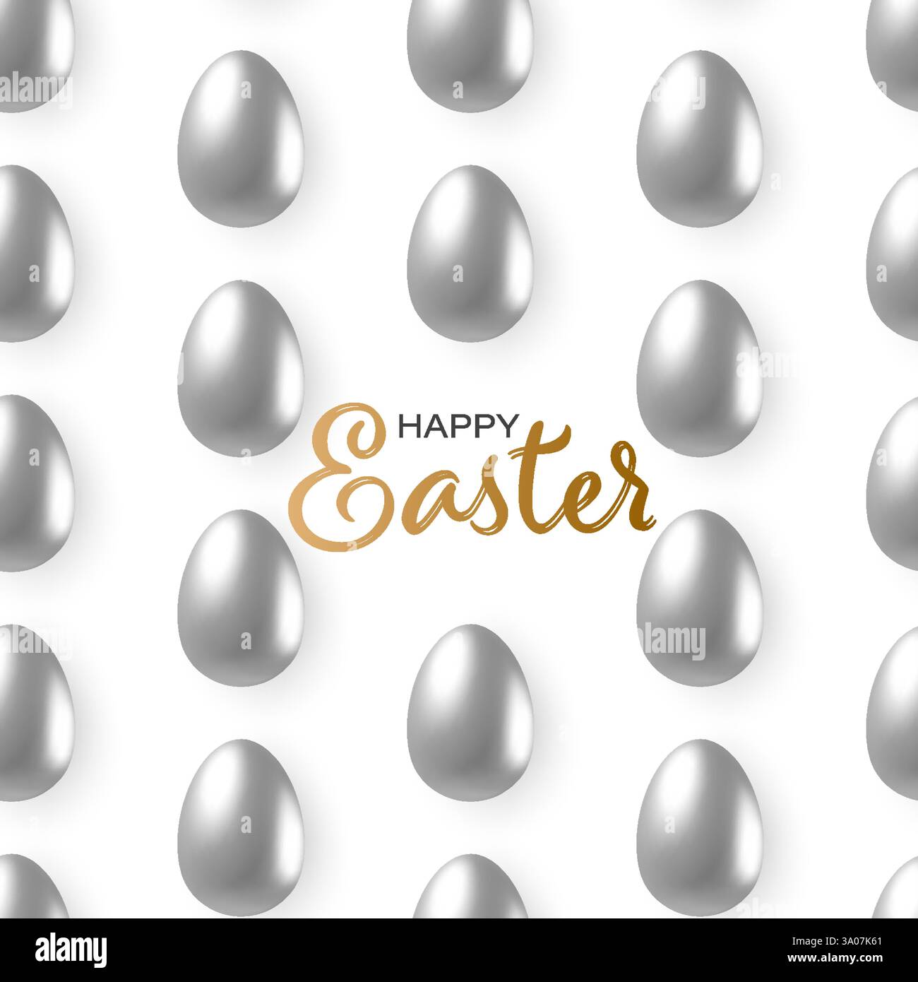 Happy Easter silver eggs pattern with lettering text. 3d vector realistic objects isolated pattern Stock Vector