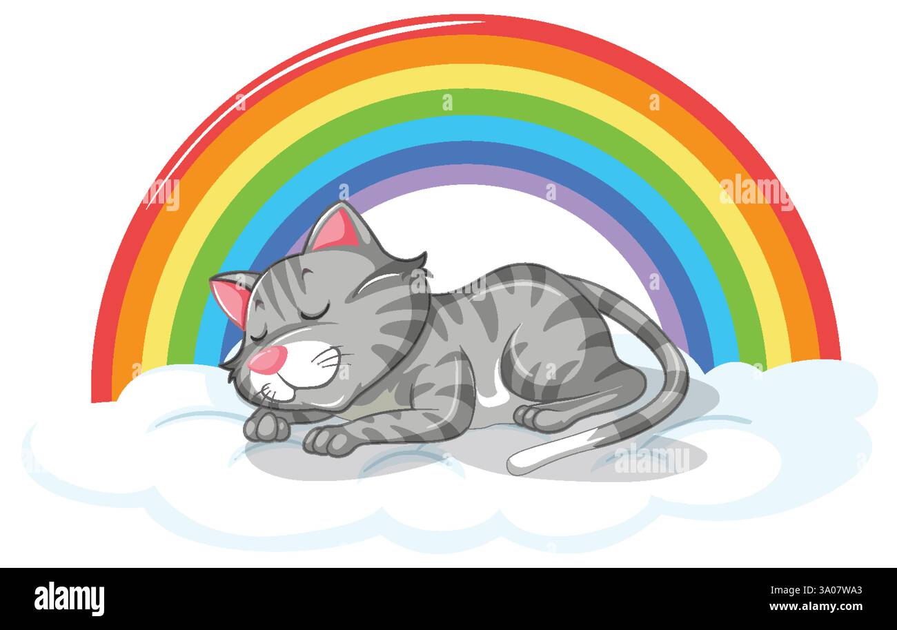 A peaceful cat sleeps on a fluffy cloud Stock Vector