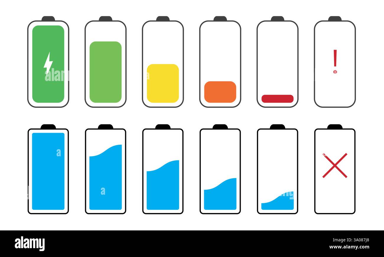 Battery set. Different charger sign collection Stock Vector