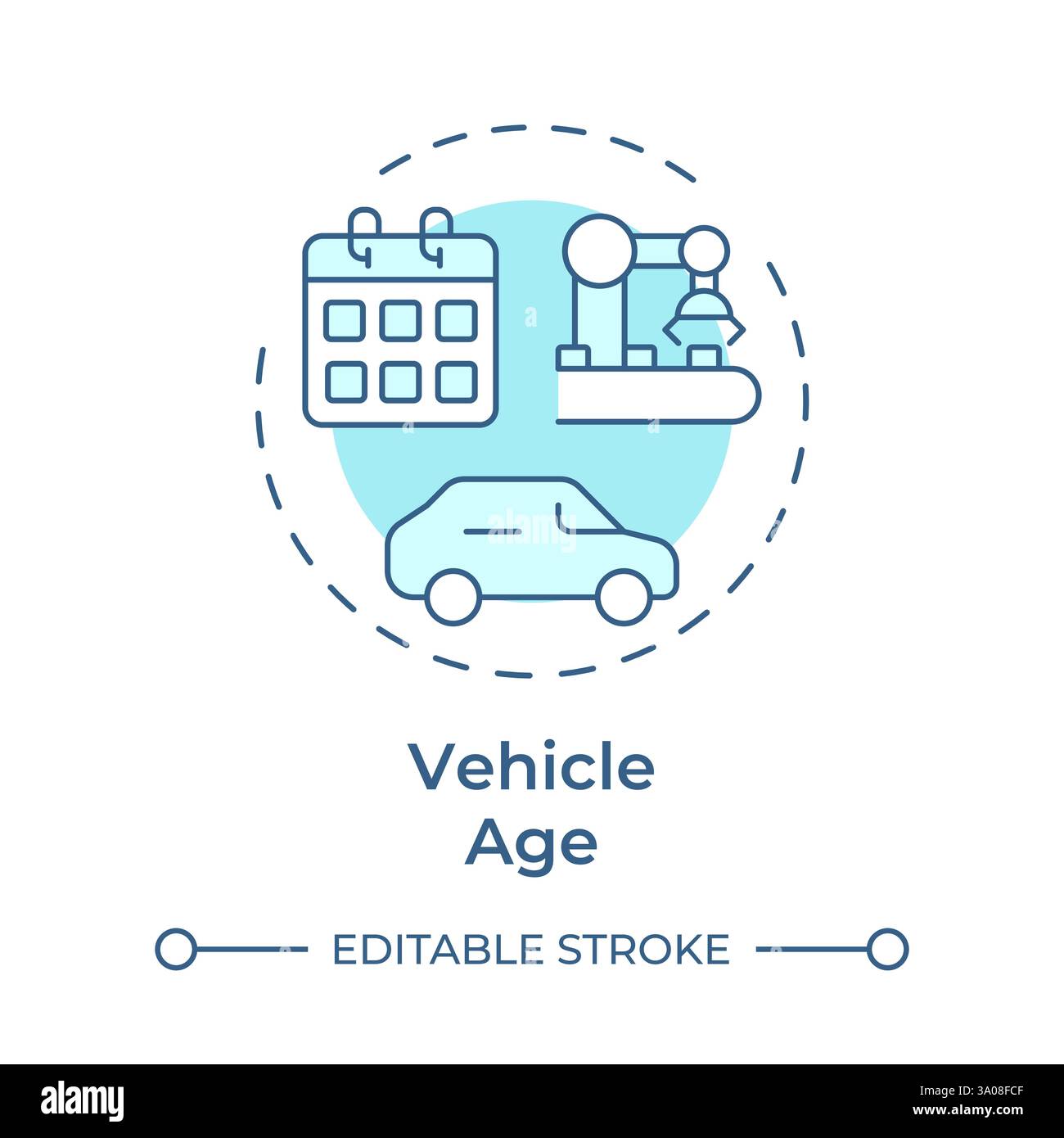 Vehicle age soft blue concept icon Stock Vector