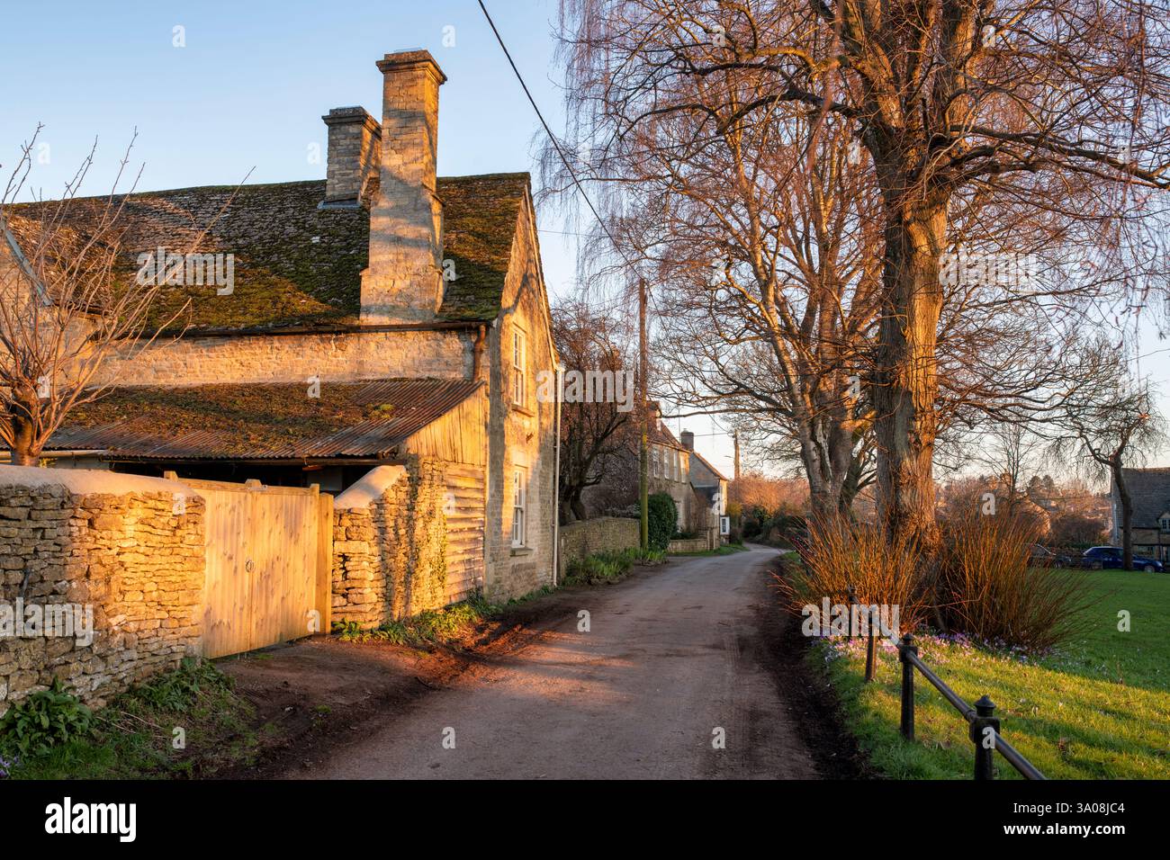 The Playing Close in the winter sunset light. Charlbury, Oxfordshire, England Stock Photo