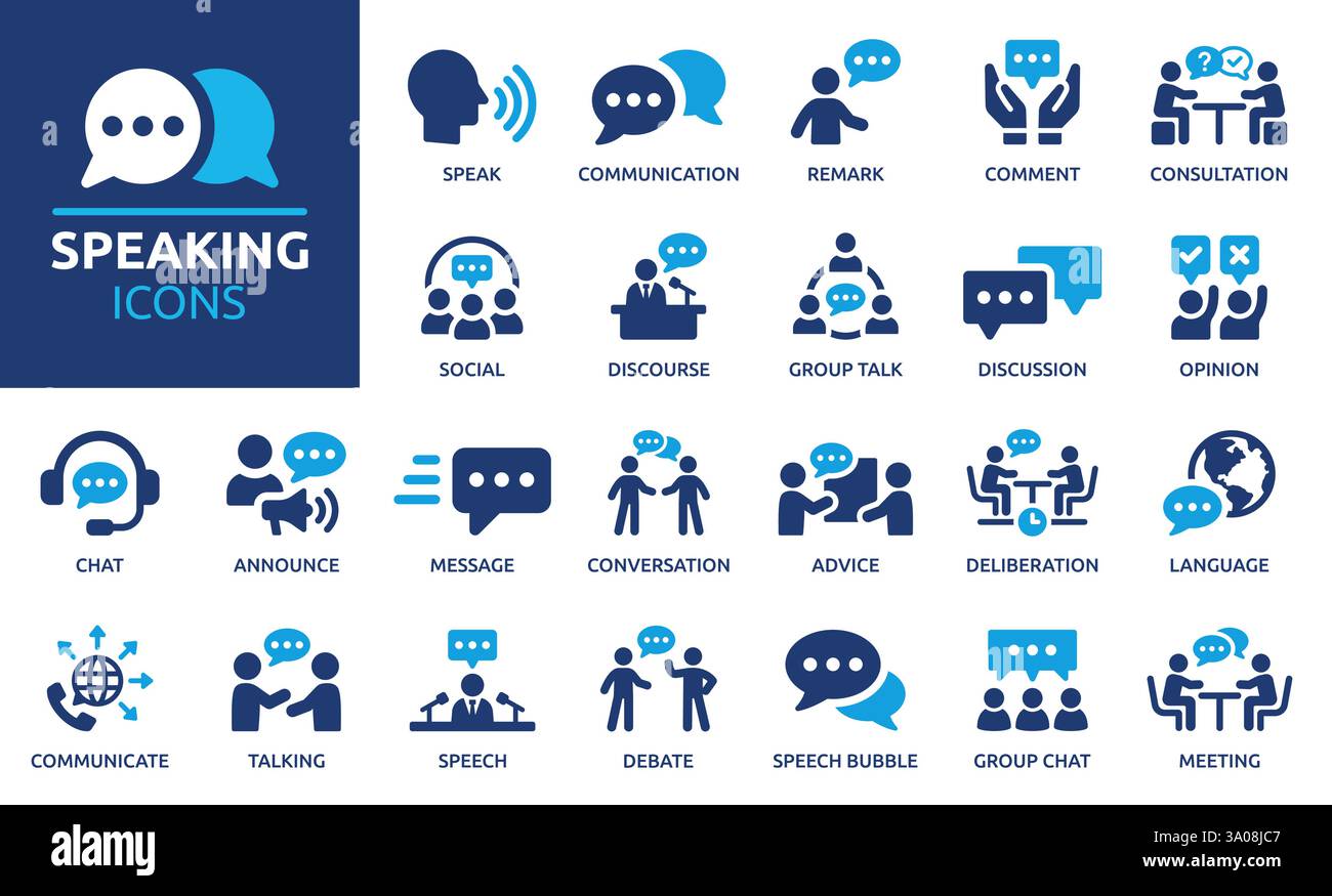 Speaking icon set. Communication icons collection. Containing ...
