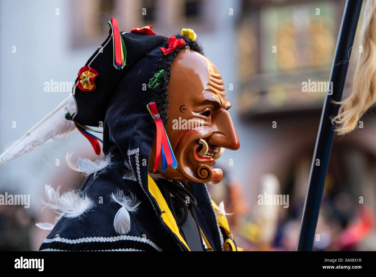 Rottweil, Germany. 03rd Mar, 2025. A Federahannes, a Rottweiler jester ...