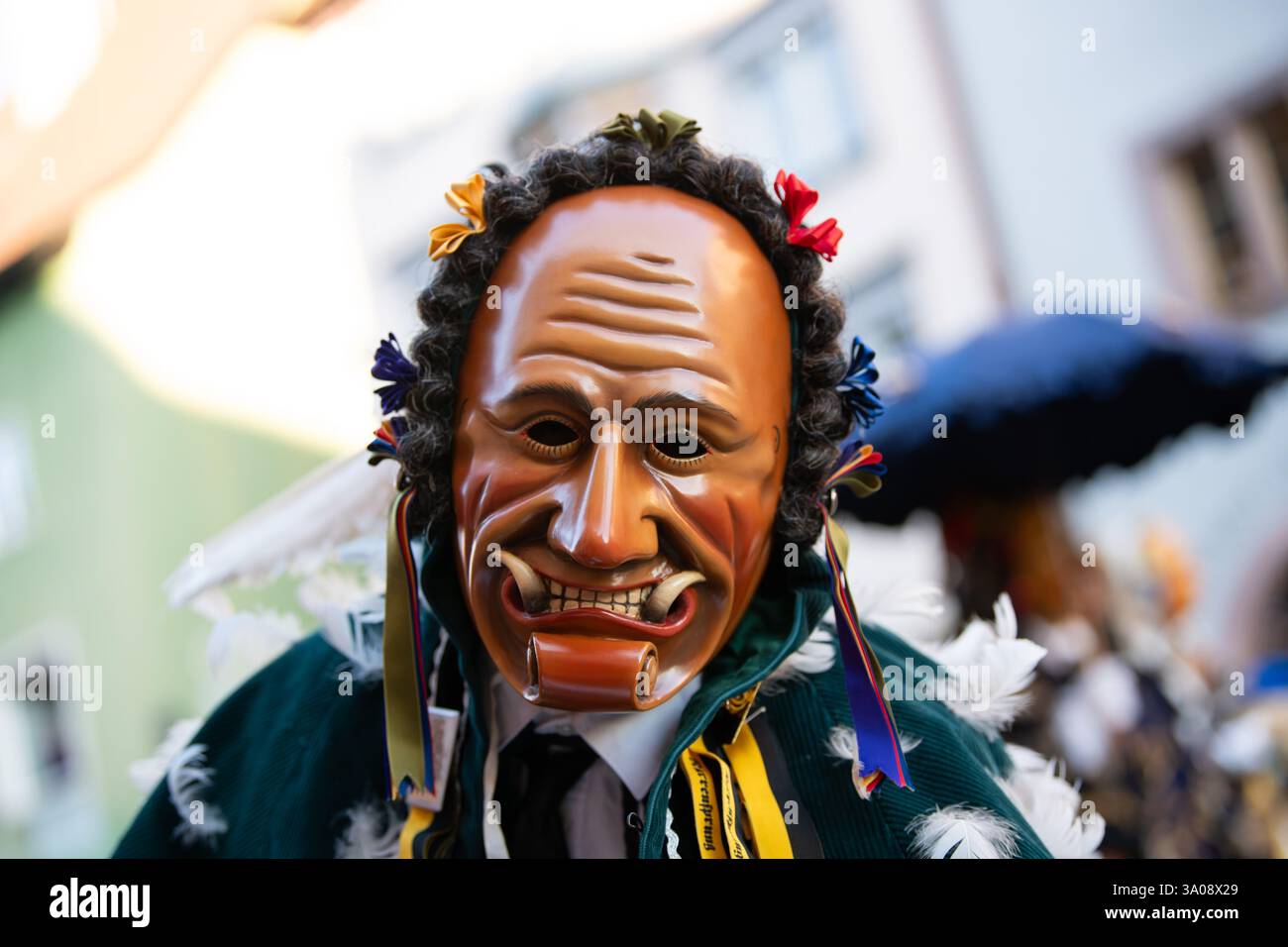 Rottweil, Germany. 03rd Mar, 2025. A Federahannes, a Rottweiler jester ...