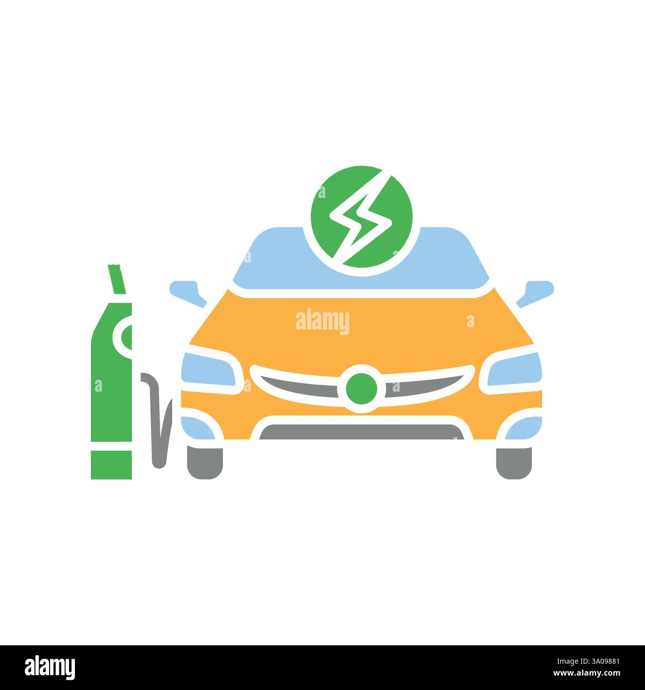 Electric car flat icon. Vector isolated element. Editable stroke. Stock Vector
