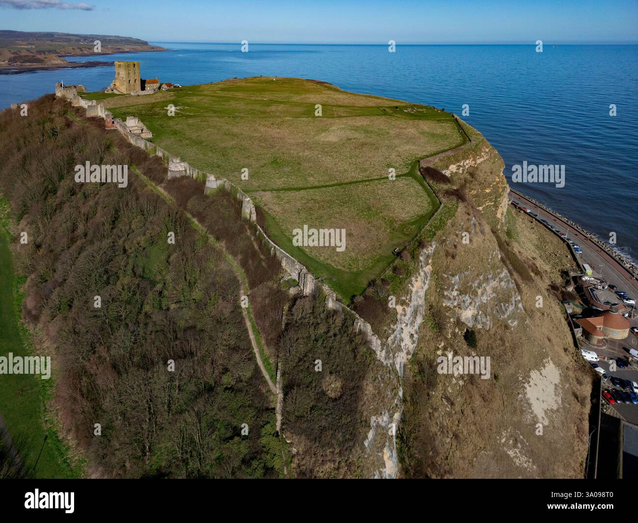 Aerial View Of The Castle In The Seaside Town Of Scarborough On The