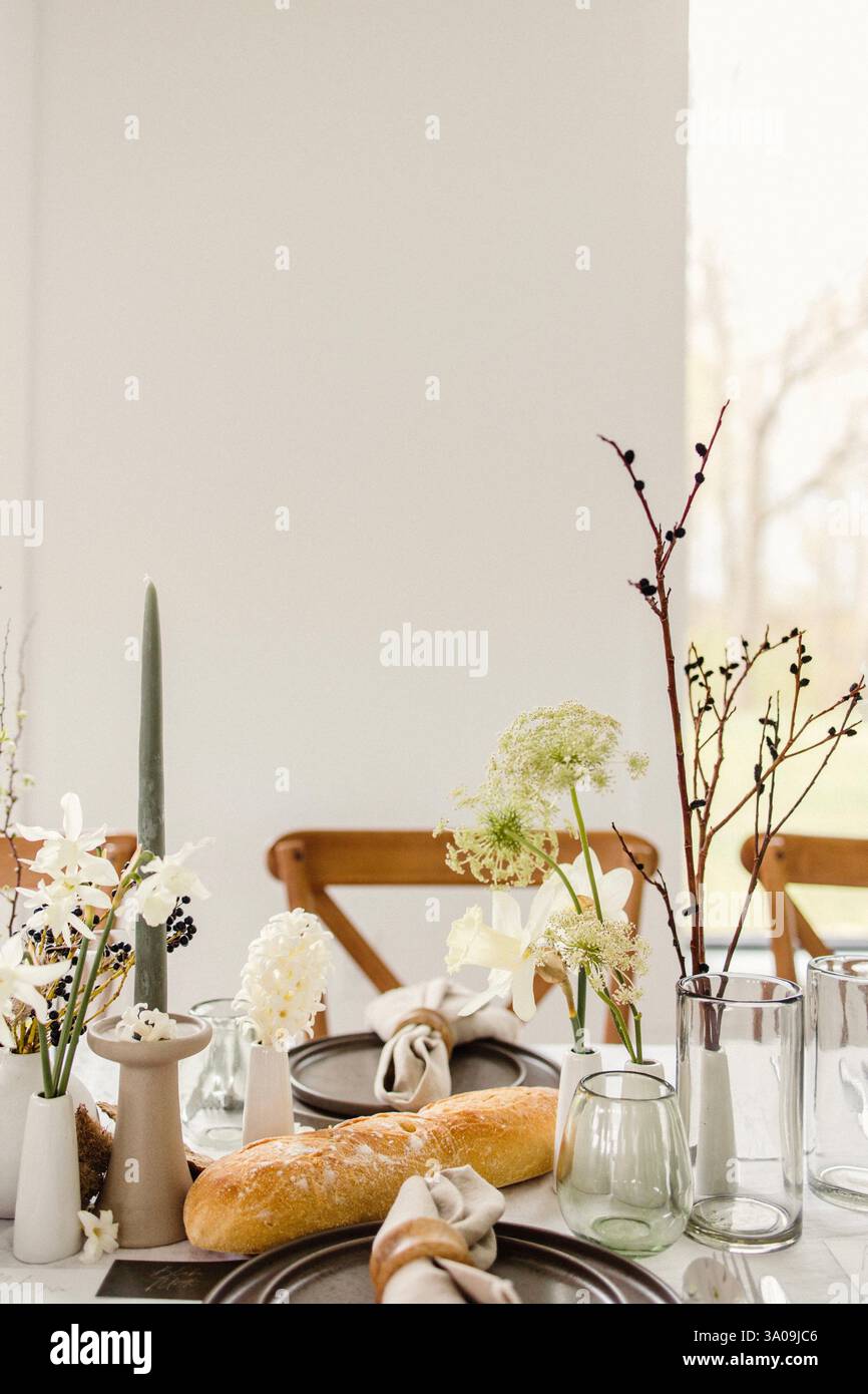 Spring Wedding Garden Party Table Stock Photo