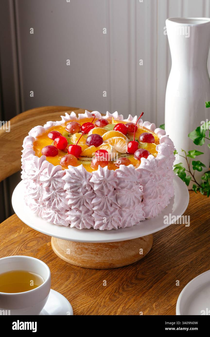 cake with fruit berry jelly Stock Photo