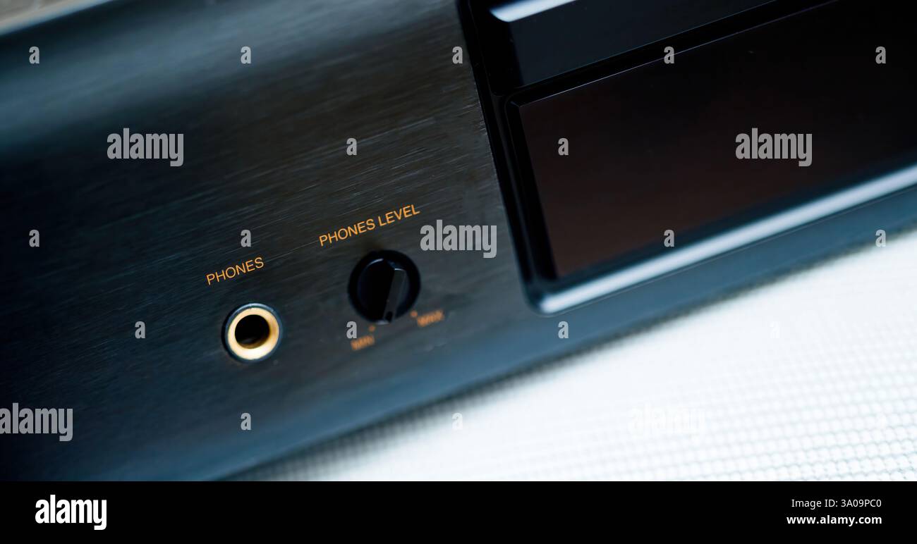 Detail of an audiophile player showcasing the headphones input and ...