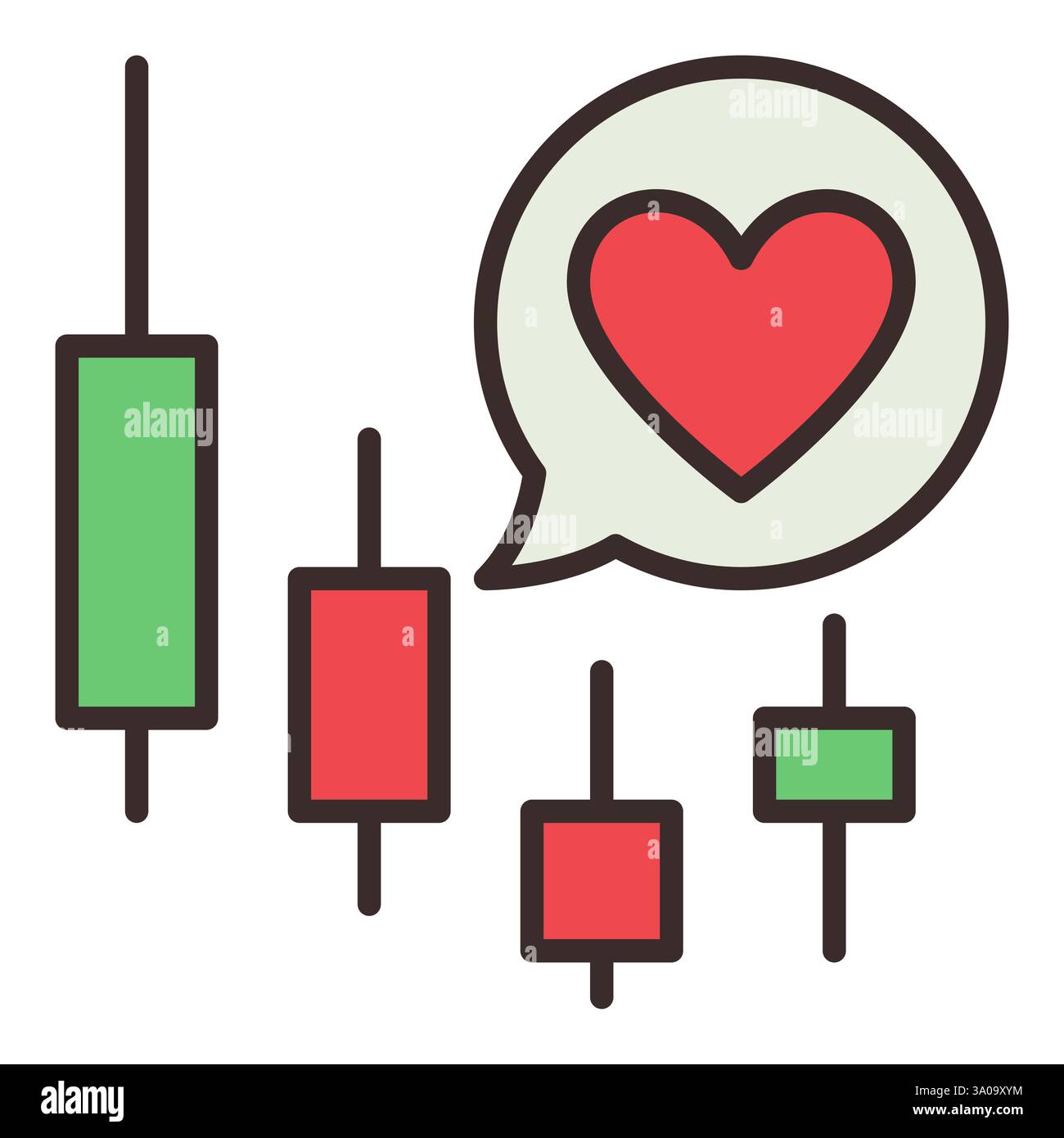 Candlestick Chart with Heart in Speech Bubble vector concept colored icon or design element Stock Vector