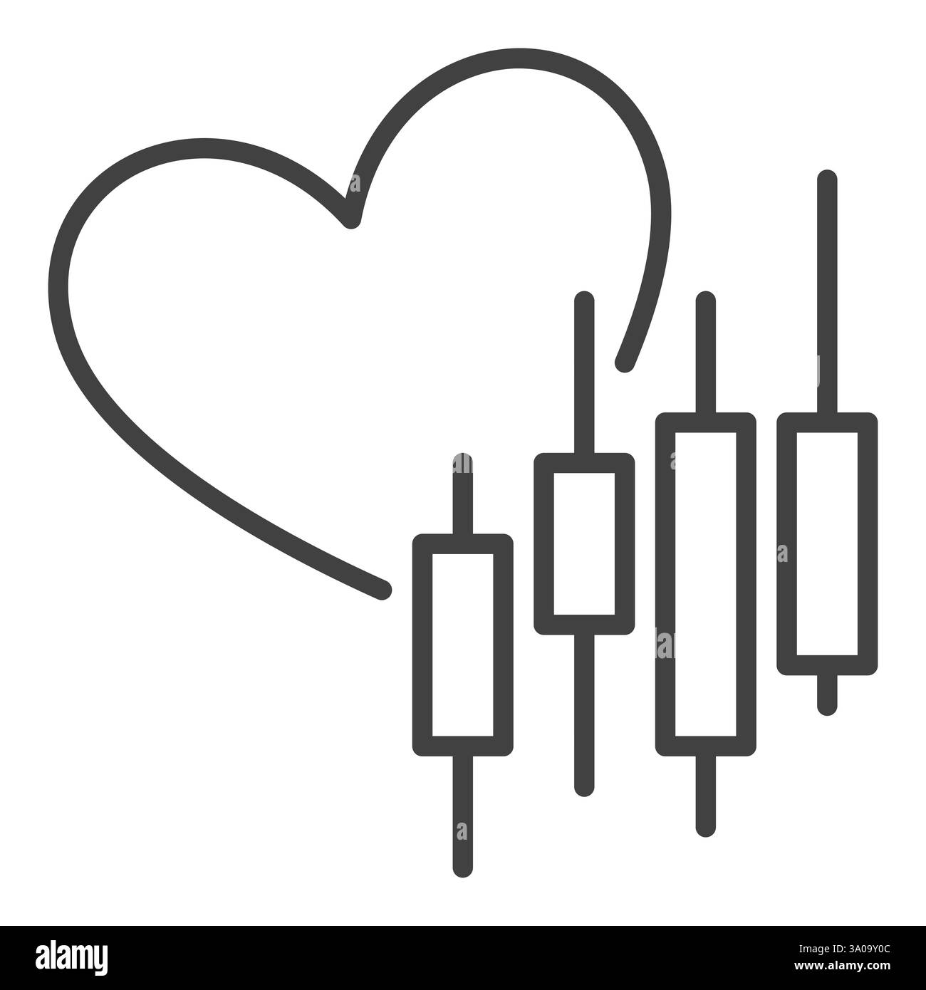 Candlestick Chart with Heart vector Crypto Trading concept outline icon ...