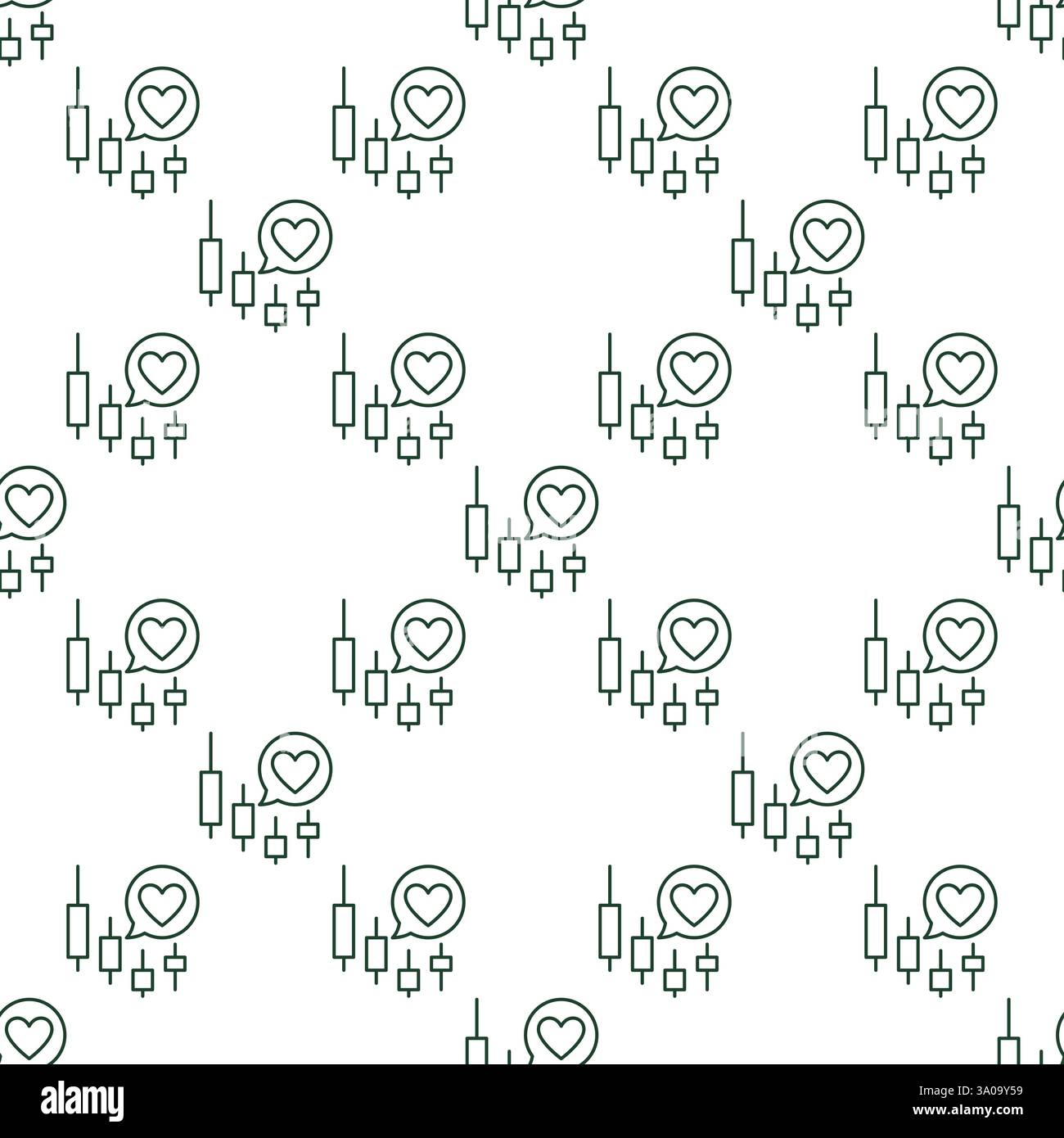 Heart in Speech Bubble and Candlestick Lines vector concept outline seamless pattern Stock Vector