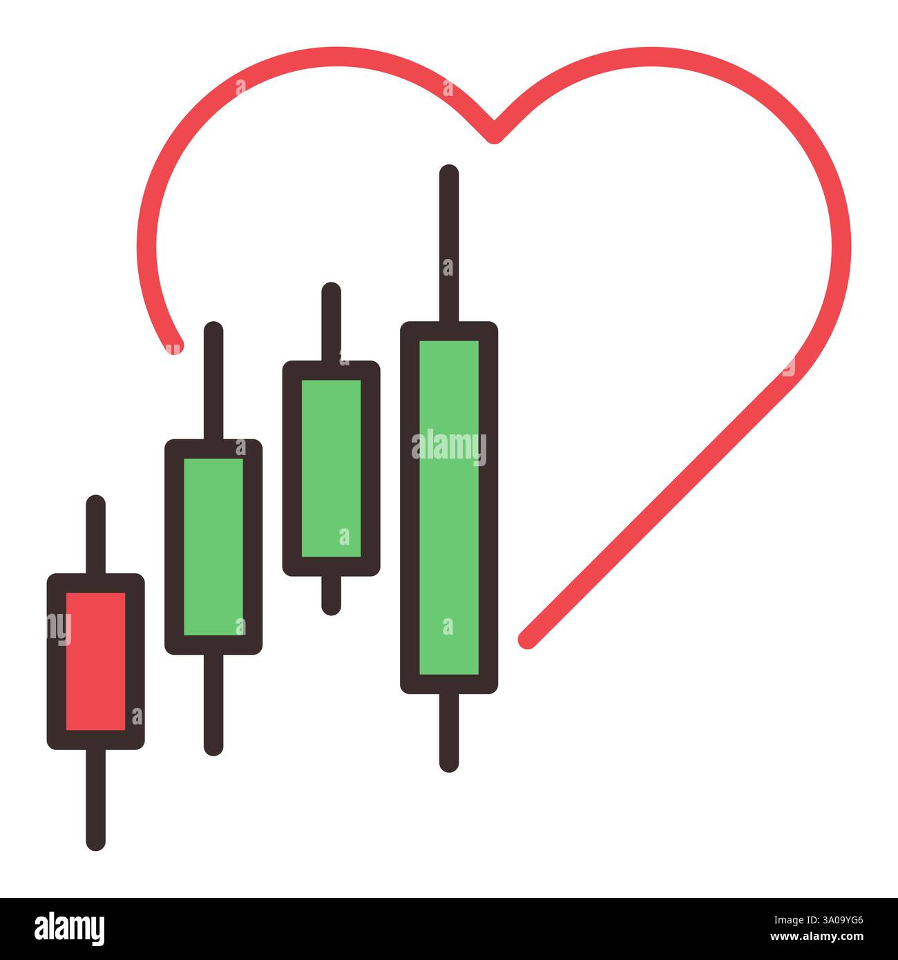 Heart and Candlestick Chart vector Investment Analysis concept colored ...