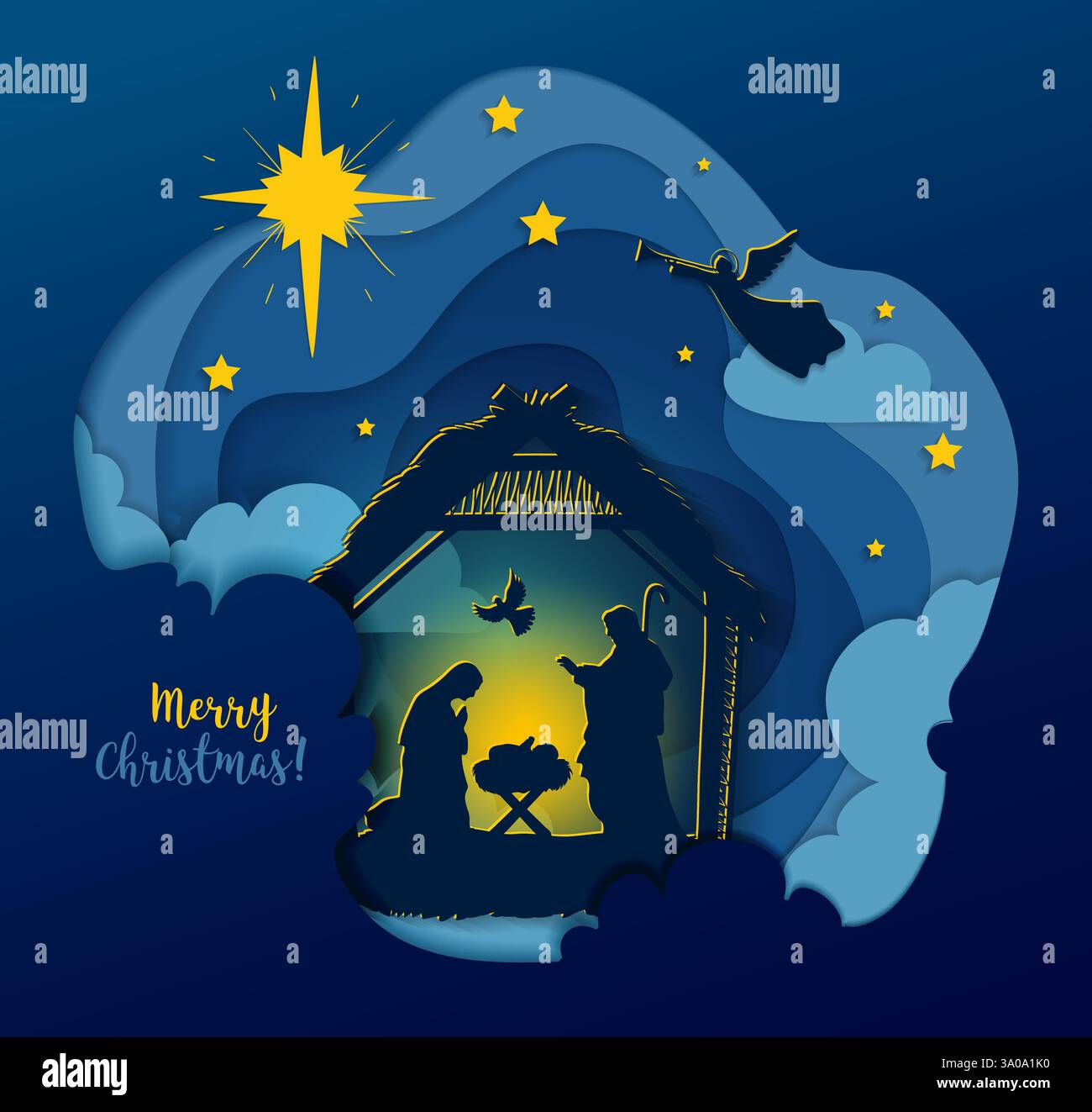 Greeting card of Traditional Christian Christmas Nativity Scene of baby ...