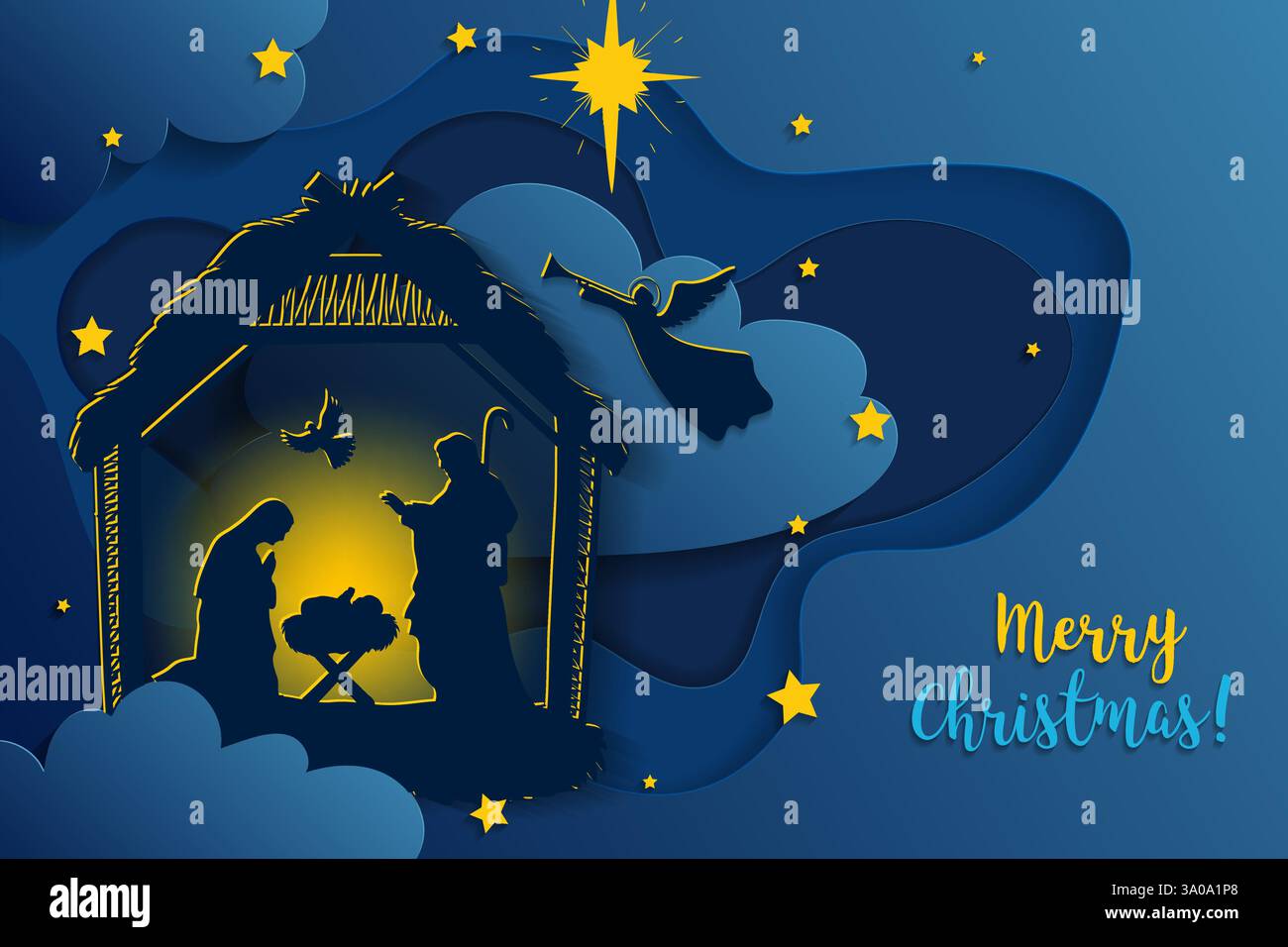 Greeting card of Traditional Christian Christmas Nativity Scene of baby ...