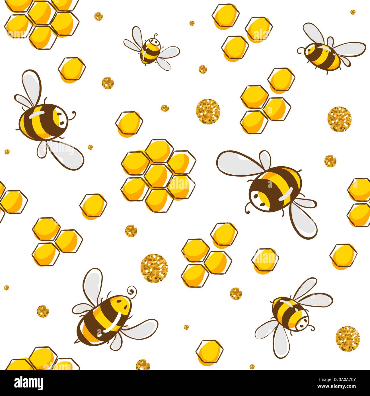 Cute seamless pattern with flying bees. Vector illustration Stock Vector