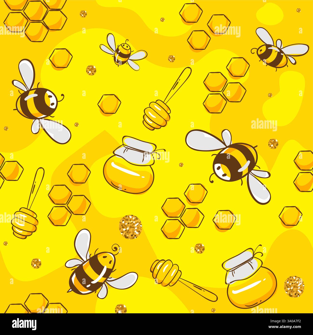 Cute seamless pattern with flying bees. Vector illustration Stock Vector