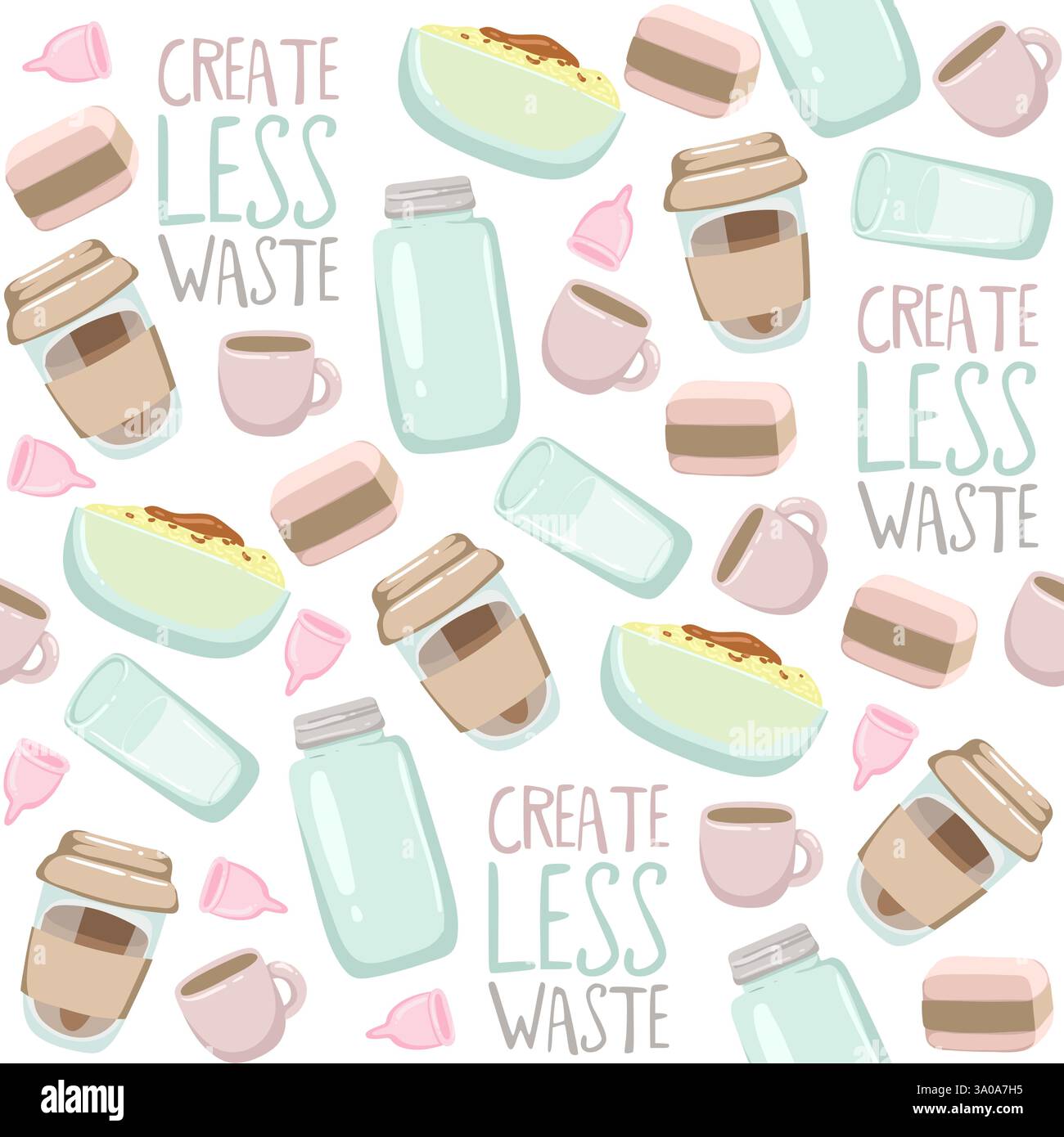 Zero waste hand drawn background. Seamless pattern with zero waste elements. Vector illustration EPS 10. seamless pattern Stock Vector