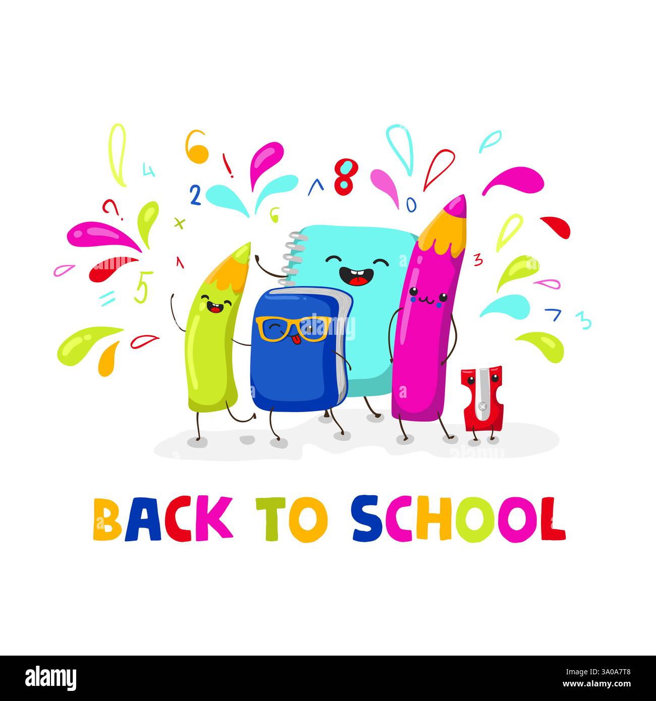 Back to school, kawaii characters. School illustrations. Vector EPS10 Stock Vector