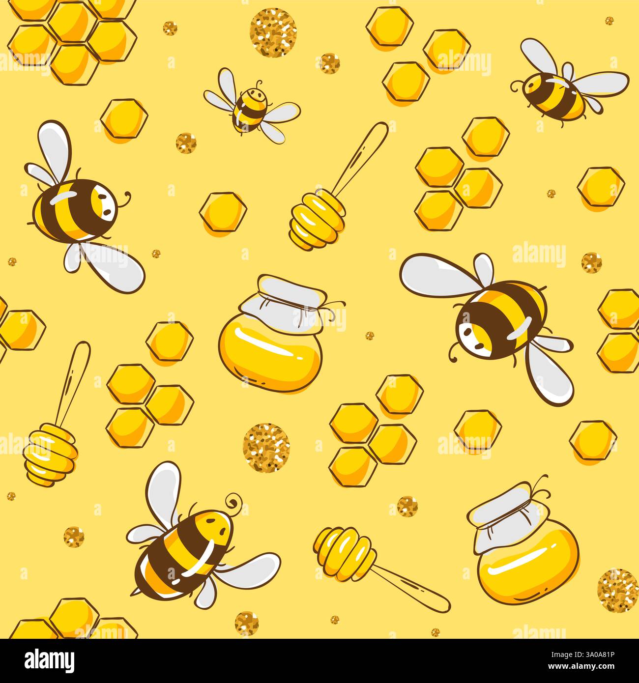 Cute seamless pattern with flying bees. Vector illustration Stock ...