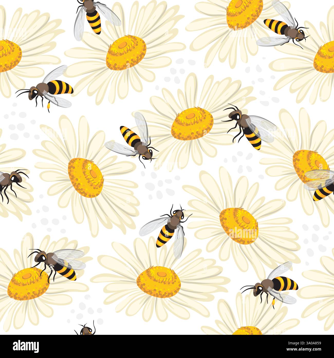 Cute seamless pattern with bees and flowers. Vector illustration Stock Vector