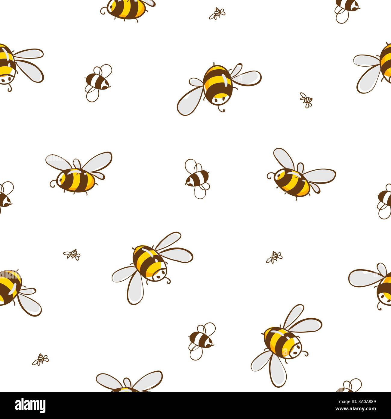 Cute seamless pattern with flying bees. Vector illustration Stock Vector