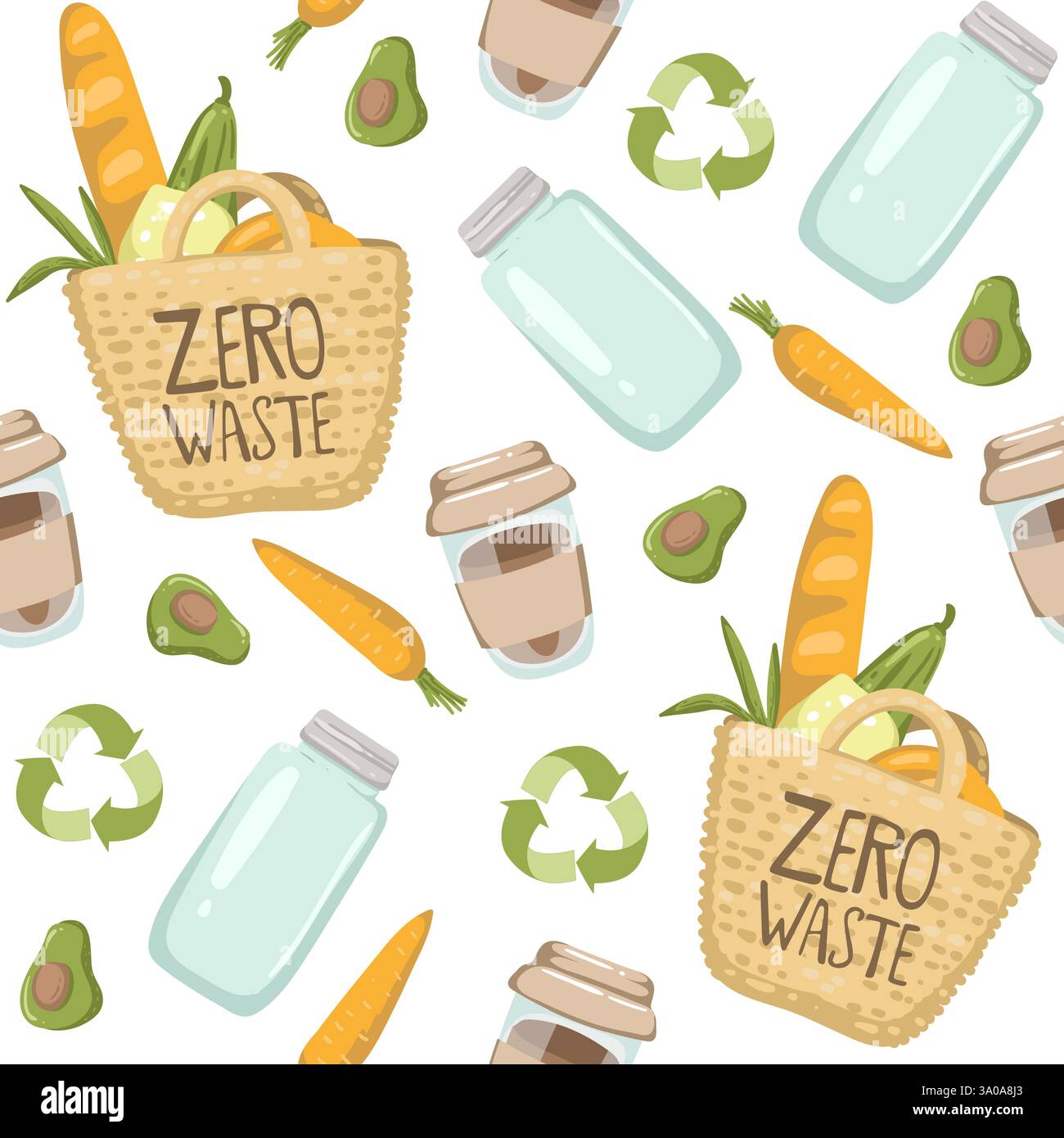 Zero waste hand drawn background. Seamless pattern with zero waste elements. Vector illustration EPS 10. seamless pattern Stock Vector