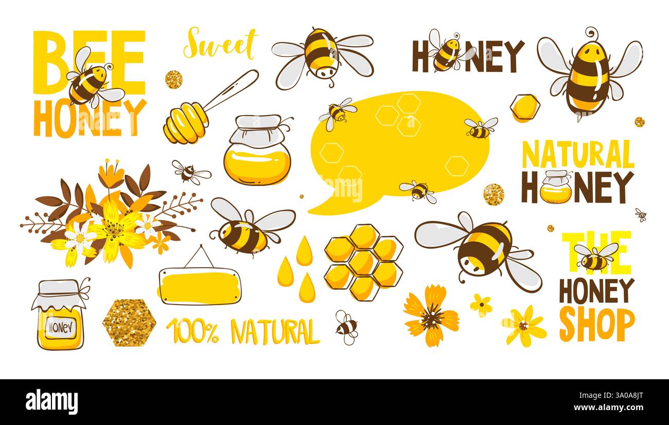 Apiculture Letering Set of bee, honey, lettering and other beekeeping illustration. Vector ...