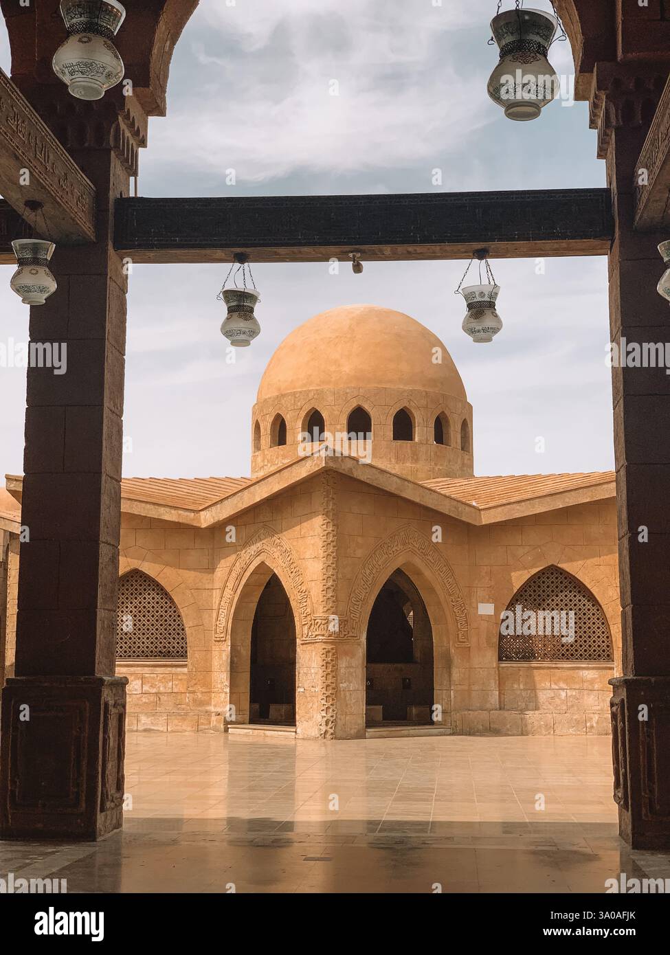 A detailed photo of a mosque facade in Sharm El Sheikh, Egypt, highlighting stunning Islamic architecture with intricate geometric patterns. - Smartphone Captured Stock Image