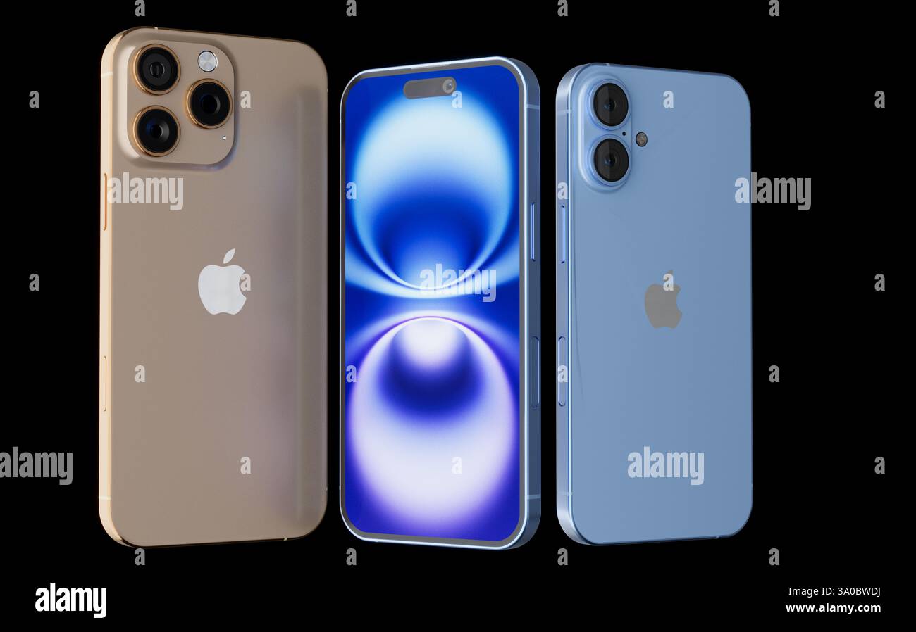 High-quality rendering of iPhone 16 Collection Stock Photo