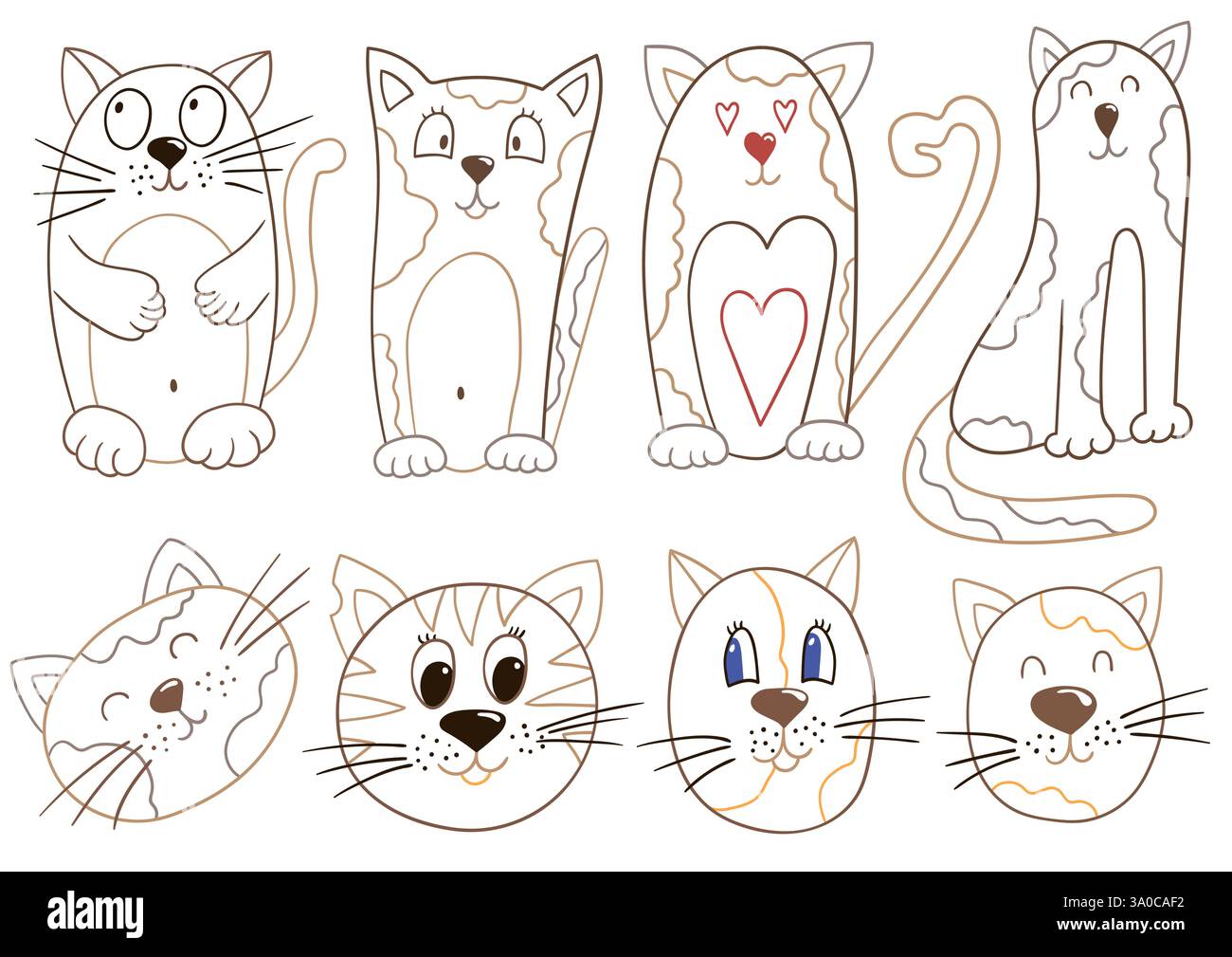 Cats. Set of illustrations in hand draw style. Hand drawn, color ...