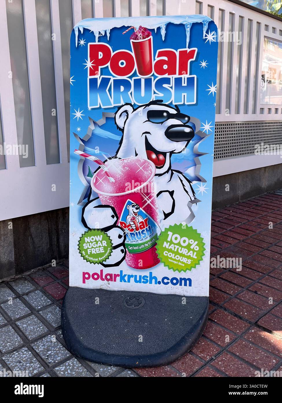 Polar Krush Sign on the Costa Adeje Seafront by Playa de Fanabe. Tenerife, Canary Islands, Spain. 28th January 2025. - Smartphone Captured Stock Image