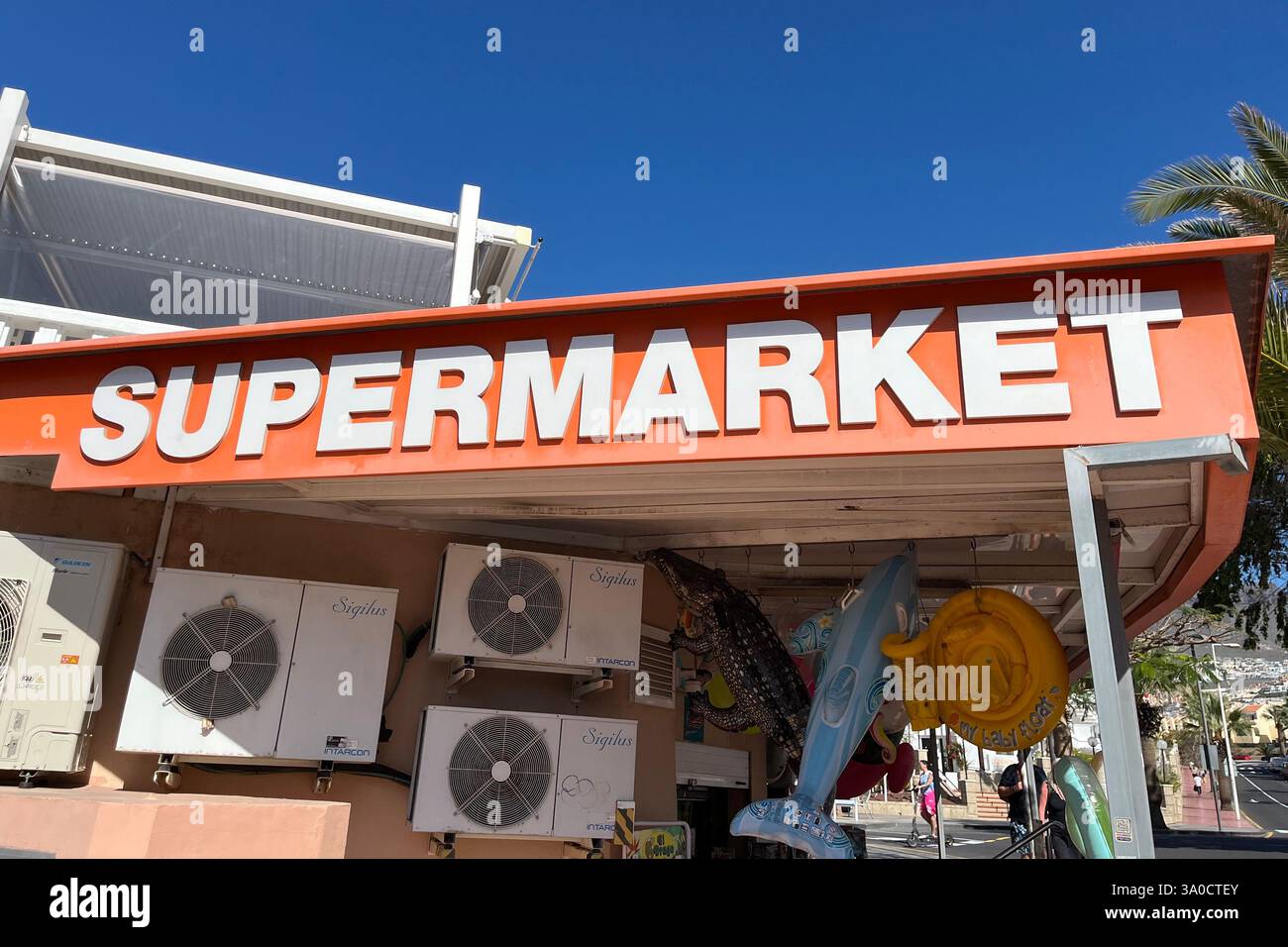 Supermarket Signage in Costa Adeje. Tenerife, Canary Islands, Spain. 28th January 2025. - Smartphone Captured Stock Image