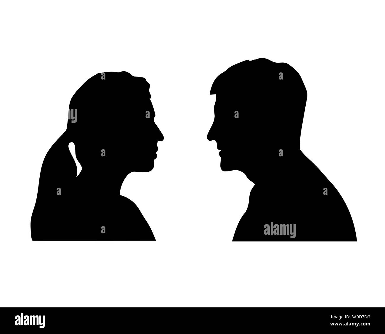 Flat silhouette of woman talking to elderly father. Conversation, chat picture  Stock Vector